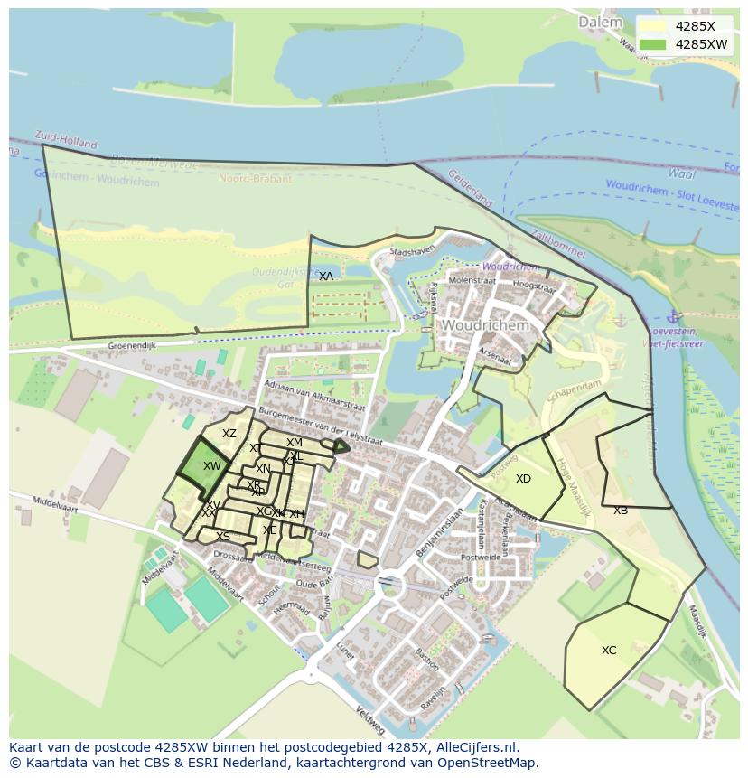 Afbeelding van het postcodegebied 4285 XW op de kaart.