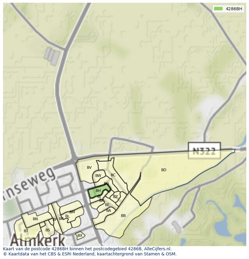 Afbeelding van het postcodegebied 4286 BH op de kaart.