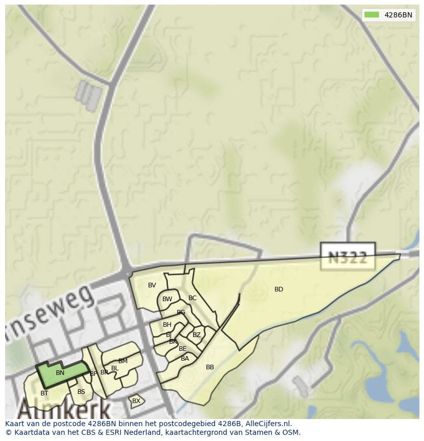 Afbeelding van het postcodegebied 4286 BN op de kaart.