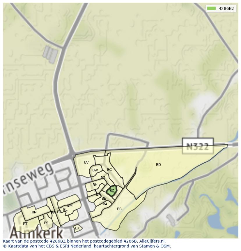 Afbeelding van het postcodegebied 4286 BZ op de kaart.