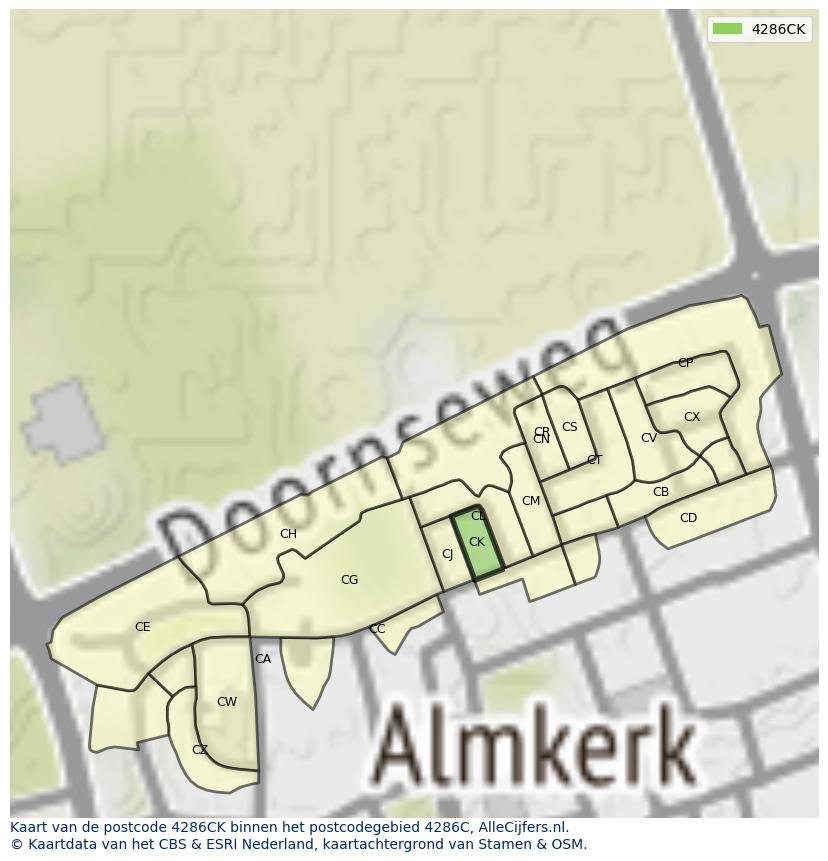 Afbeelding van het postcodegebied 4286 CK op de kaart.