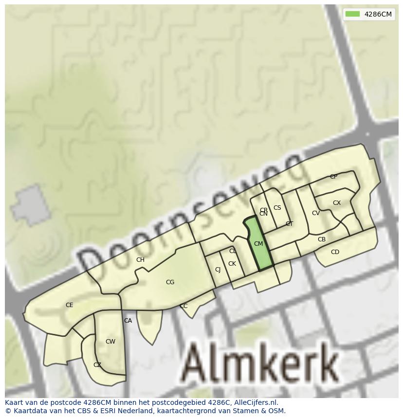 Afbeelding van het postcodegebied 4286 CM op de kaart.