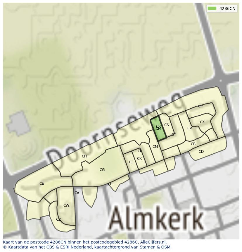 Afbeelding van het postcodegebied 4286 CN op de kaart.