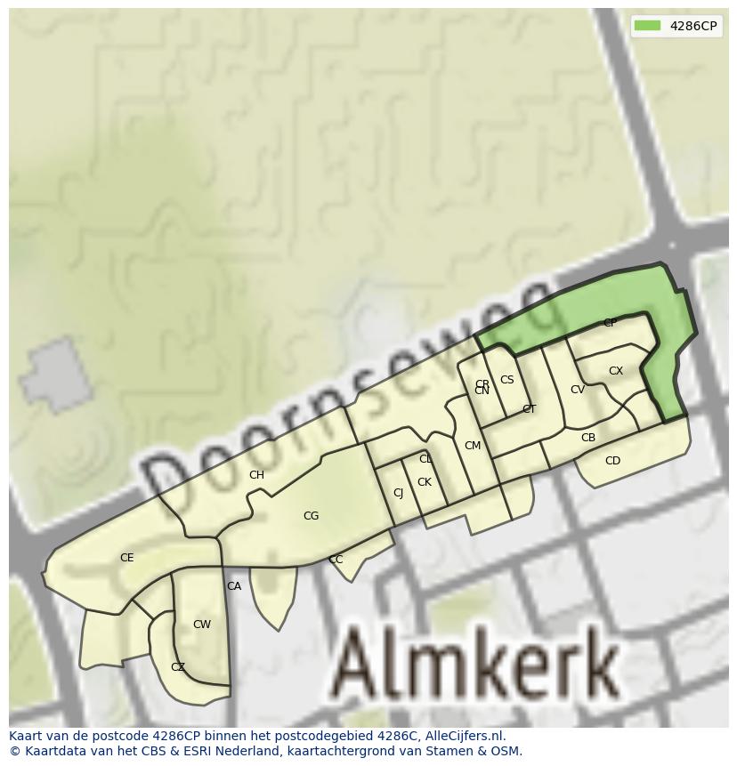 Afbeelding van het postcodegebied 4286 CP op de kaart.