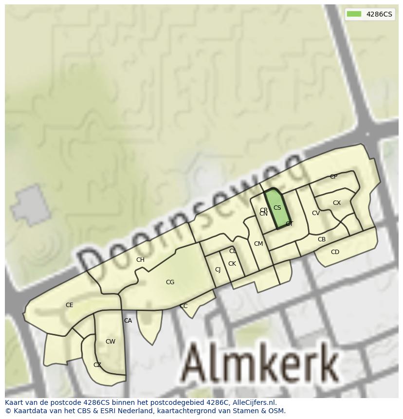Afbeelding van het postcodegebied 4286 CS op de kaart.