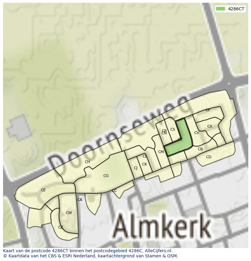 Afbeelding van het postcodegebied 4286 CT op de kaart.
