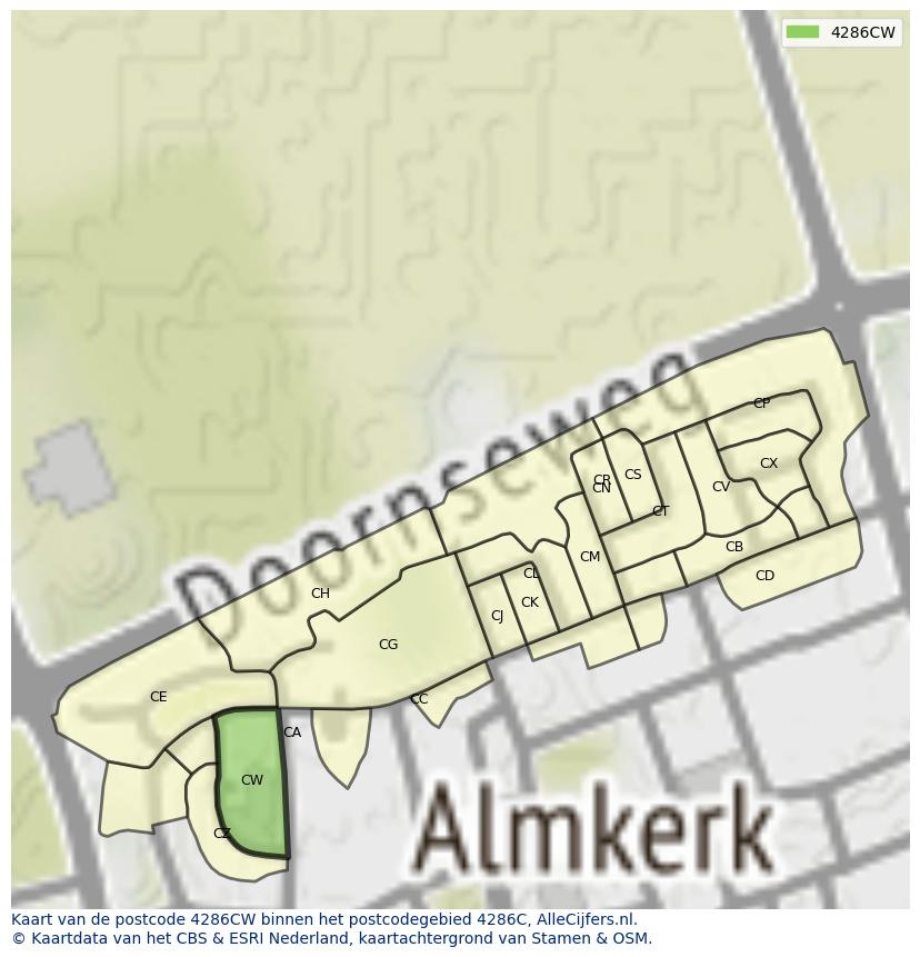 Afbeelding van het postcodegebied 4286 CW op de kaart.