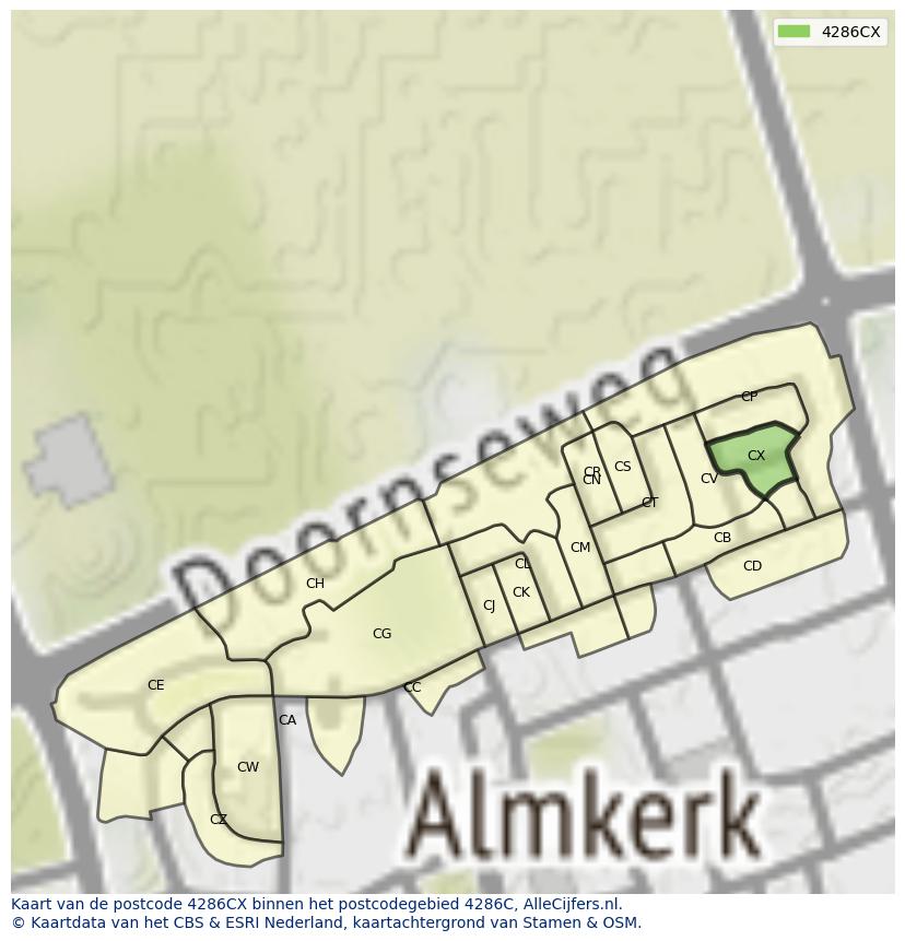 Afbeelding van het postcodegebied 4286 CX op de kaart.