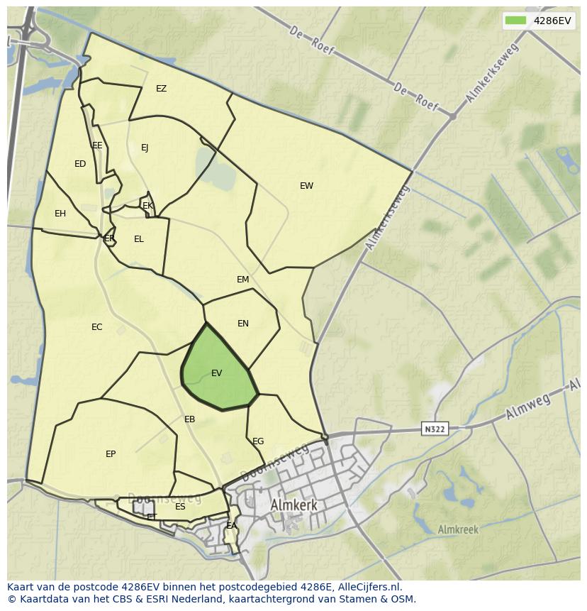 Afbeelding van het postcodegebied 4286 EV op de kaart.