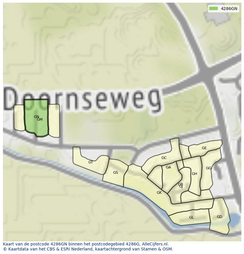 Afbeelding van het postcodegebied 4286 GN op de kaart.