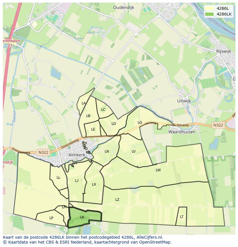 Afbeelding van het postcodegebied 4286 LK op de kaart.