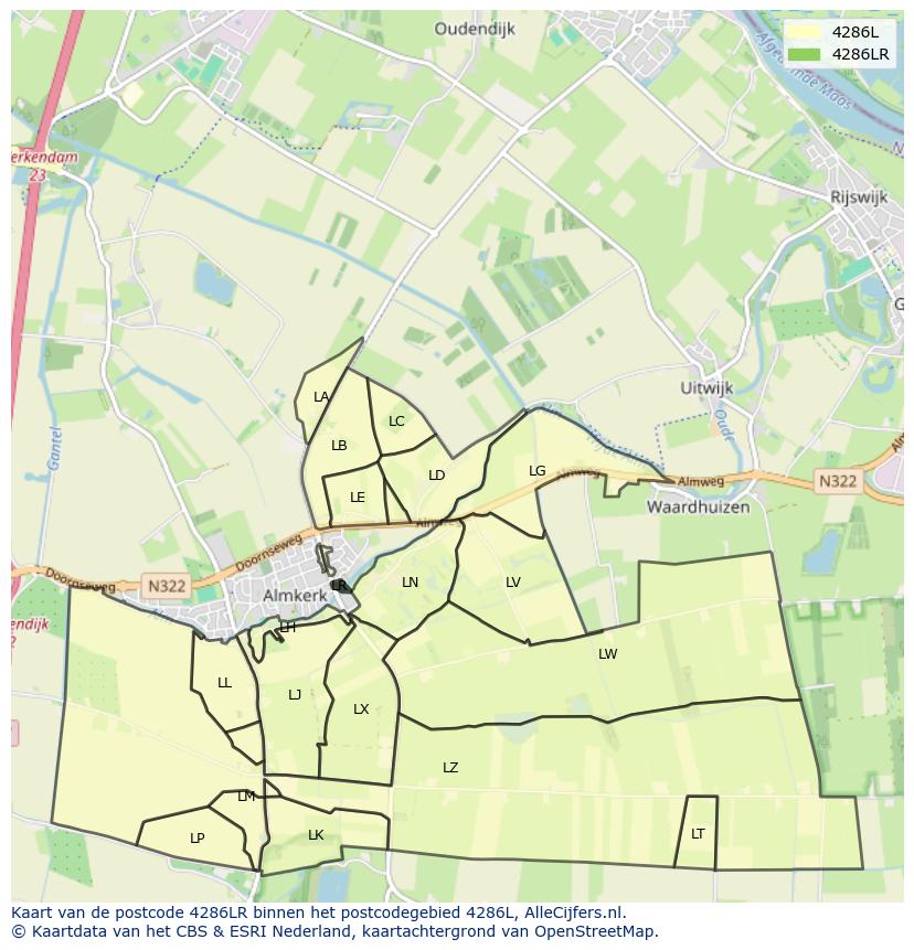 Afbeelding van het postcodegebied 4286 LR op de kaart.