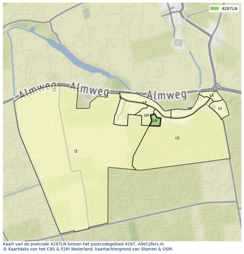 Afbeelding van het postcodegebied 4287 LN op de kaart.