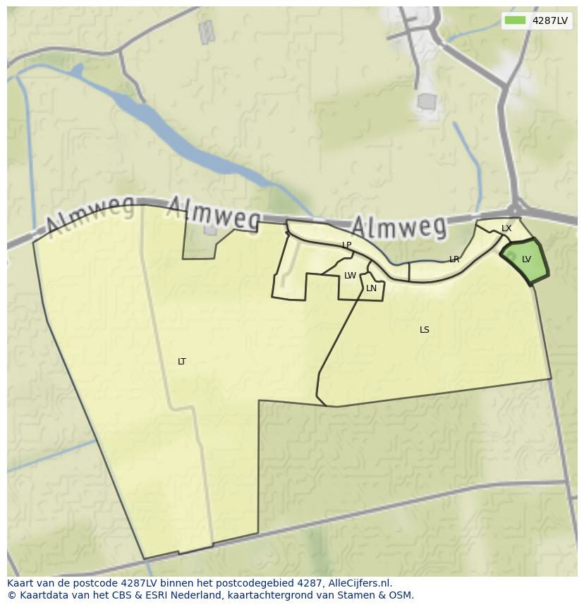 Afbeelding van het postcodegebied 4287 LV op de kaart.