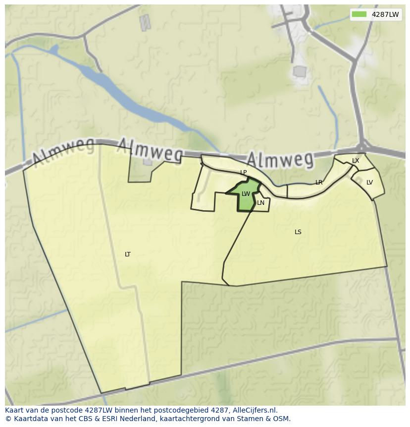 Afbeelding van het postcodegebied 4287 LW op de kaart.