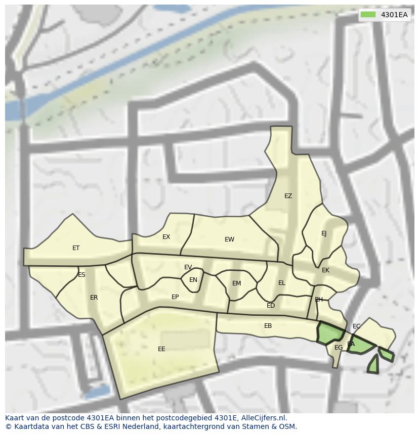 Afbeelding van het postcodegebied 4301 EA op de kaart.