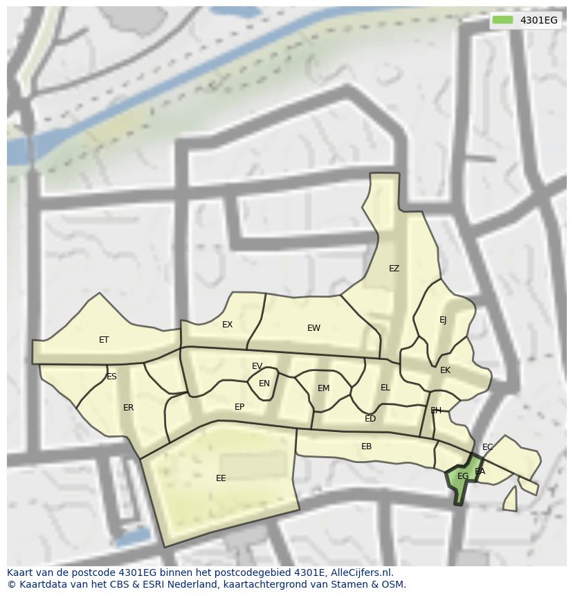 Afbeelding van het postcodegebied 4301 EG op de kaart.