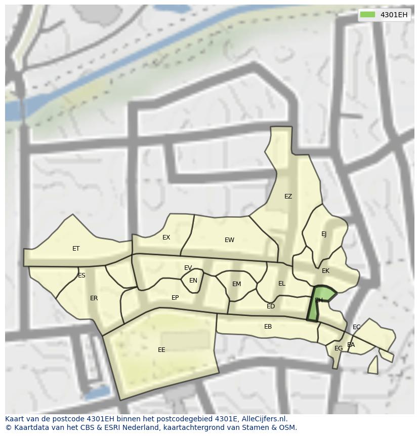 Afbeelding van het postcodegebied 4301 EH op de kaart.