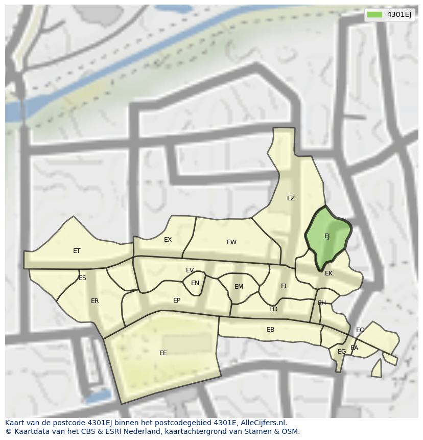 Afbeelding van het postcodegebied 4301 EJ op de kaart.