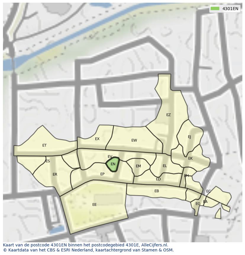 Afbeelding van het postcodegebied 4301 EN op de kaart.