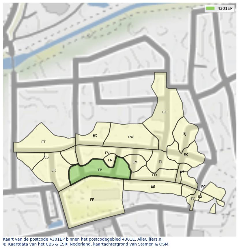 Afbeelding van het postcodegebied 4301 EP op de kaart.