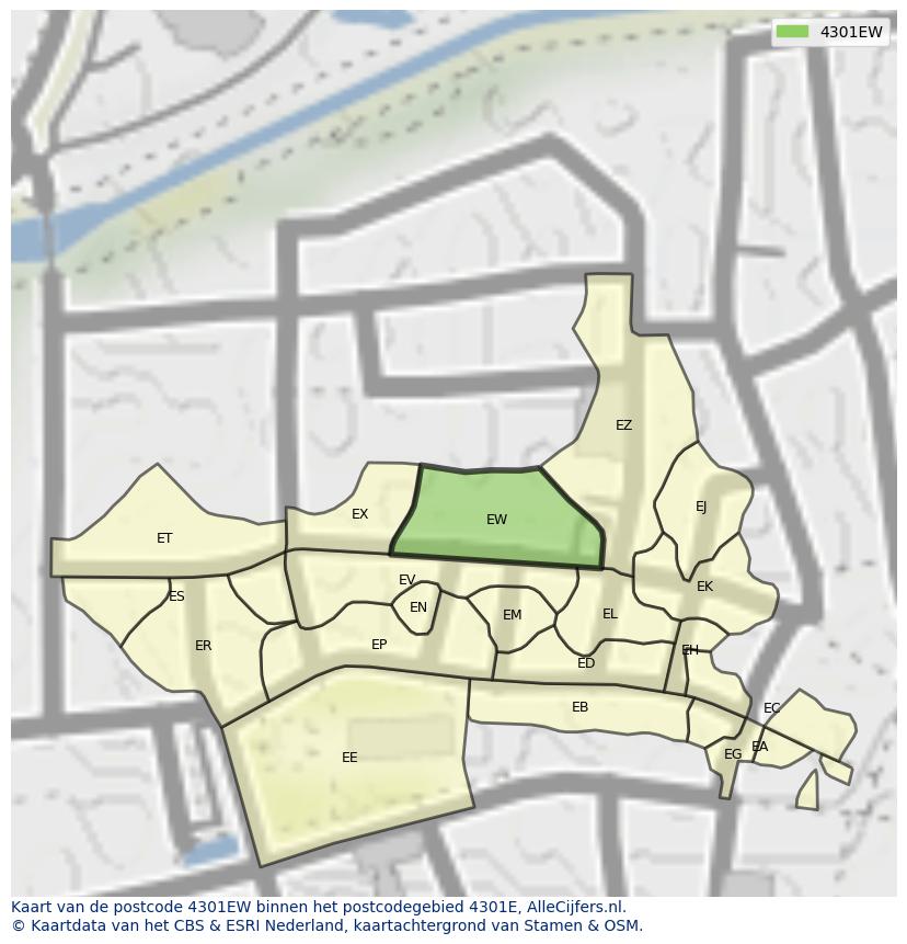 Afbeelding van het postcodegebied 4301 EW op de kaart.