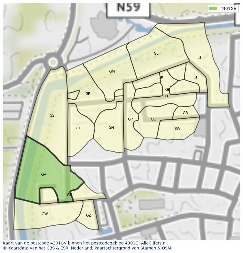 Afbeelding van het postcodegebied 4301 GV op de kaart.