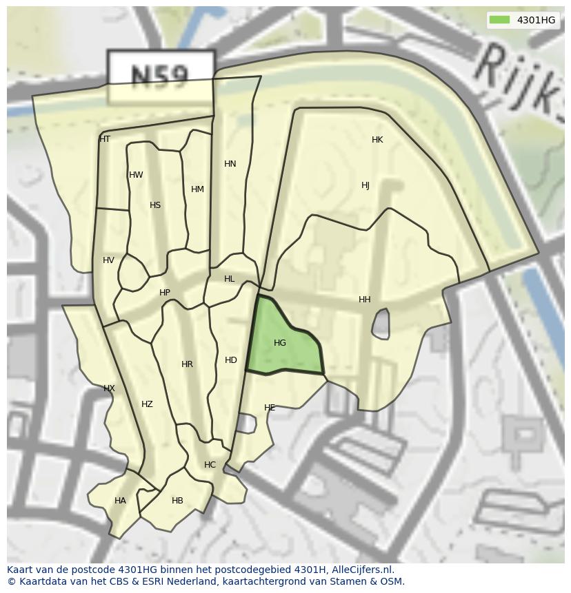 Afbeelding van het postcodegebied 4301 HG op de kaart.