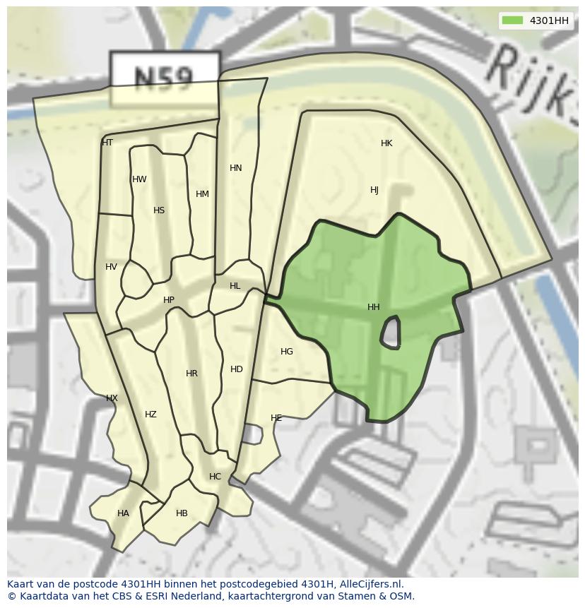 Afbeelding van het postcodegebied 4301 HH op de kaart.