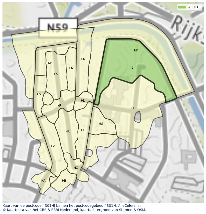Afbeelding van het postcodegebied 4301 HJ op de kaart.