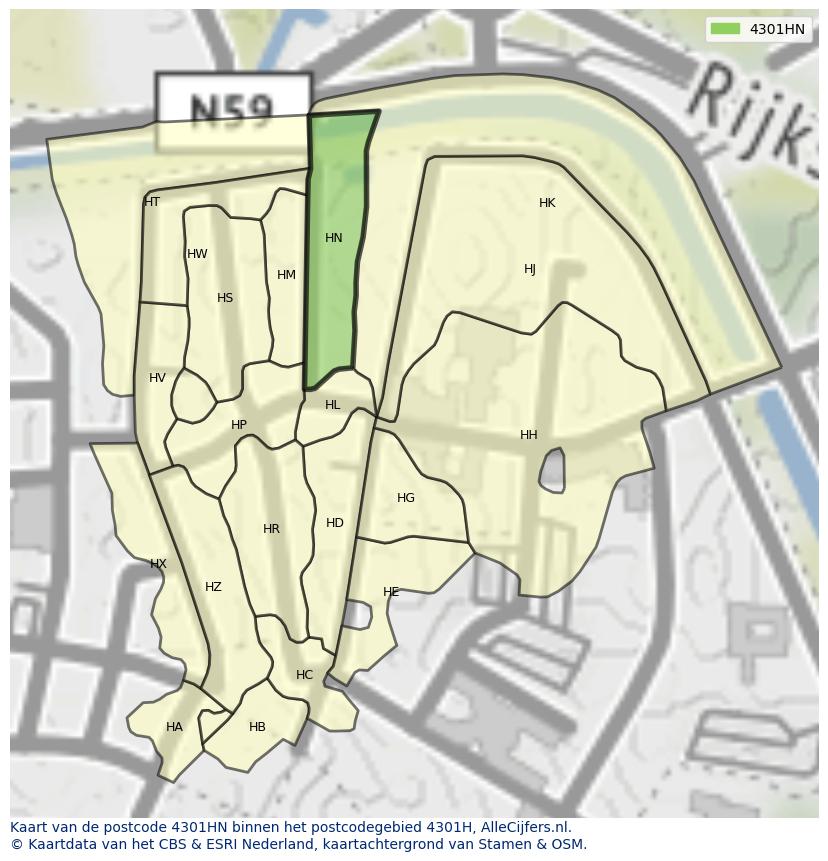 Afbeelding van het postcodegebied 4301 HN op de kaart.
