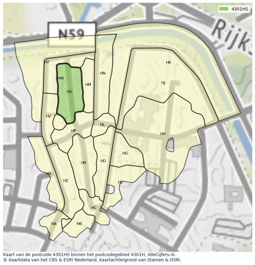 Afbeelding van het postcodegebied 4301 HS op de kaart.