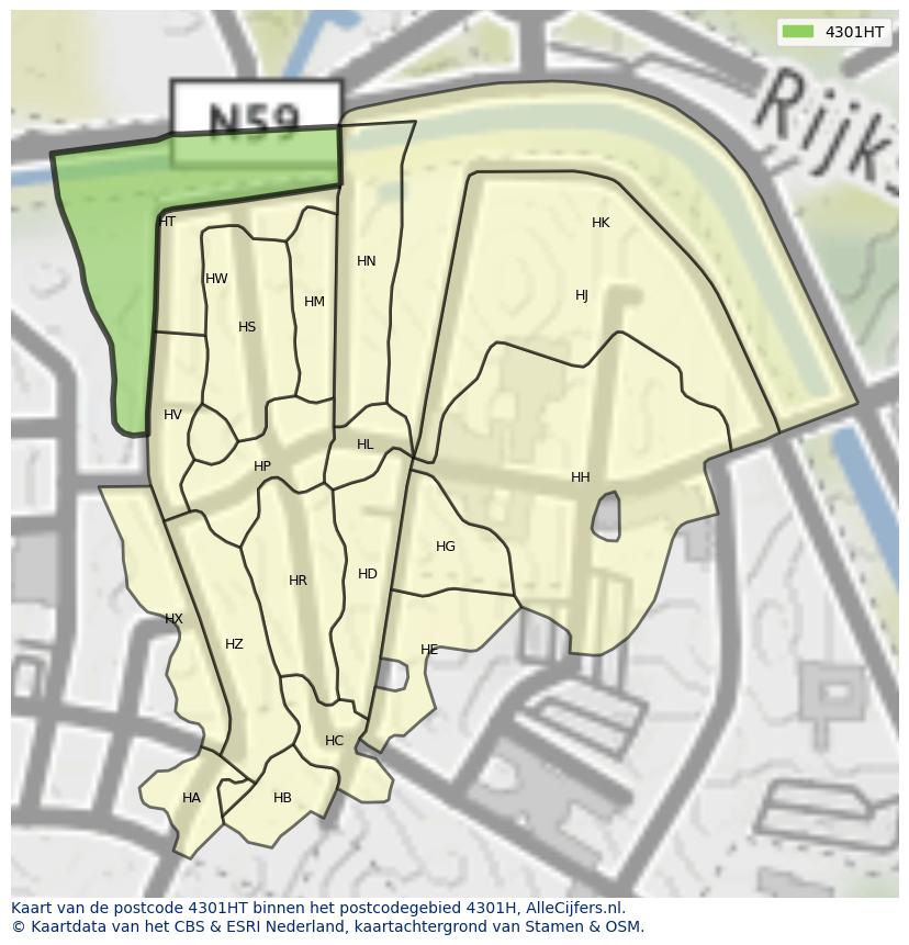 Afbeelding van het postcodegebied 4301 HT op de kaart.