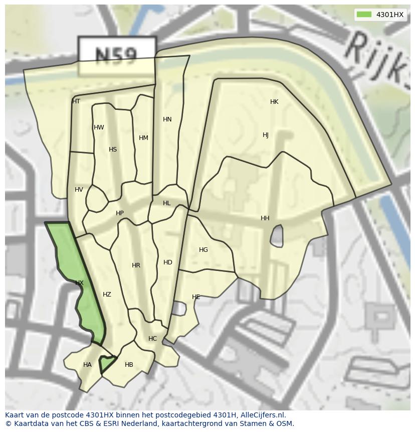 Afbeelding van het postcodegebied 4301 HX op de kaart.