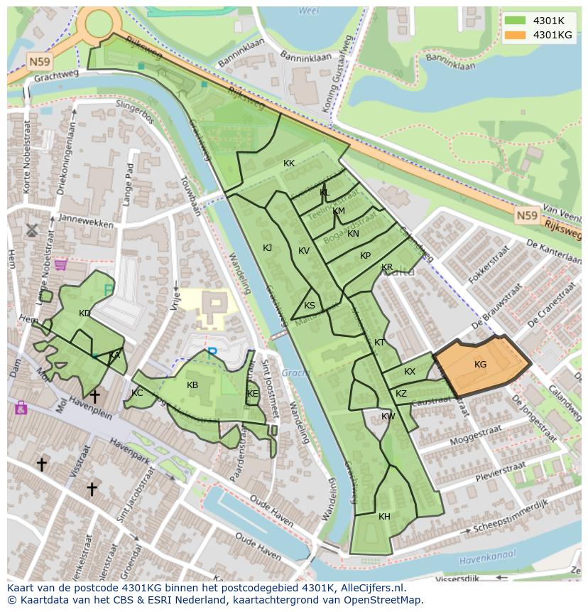 Afbeelding van het postcodegebied 4301 KG op de kaart.