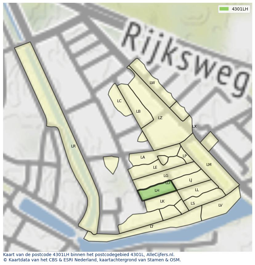 Afbeelding van het postcodegebied 4301 LH op de kaart.