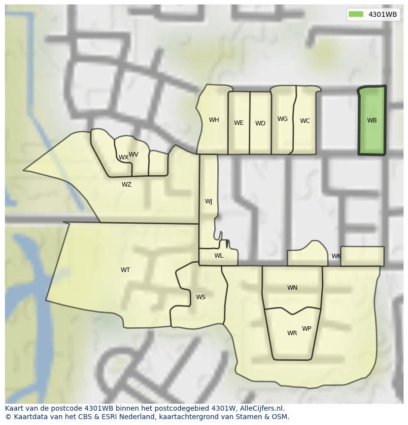 Afbeelding van het postcodegebied 4301 WB op de kaart.