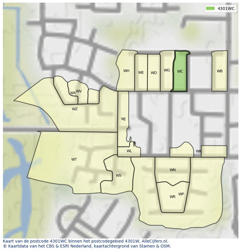 Afbeelding van het postcodegebied 4301 WC op de kaart.