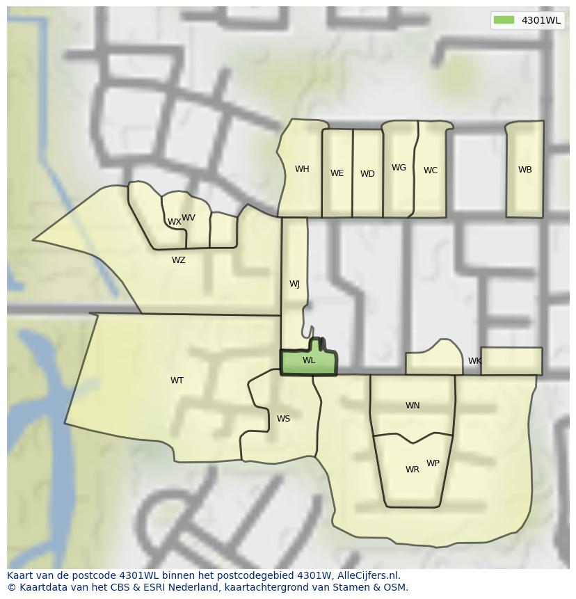 Afbeelding van het postcodegebied 4301 WL op de kaart.