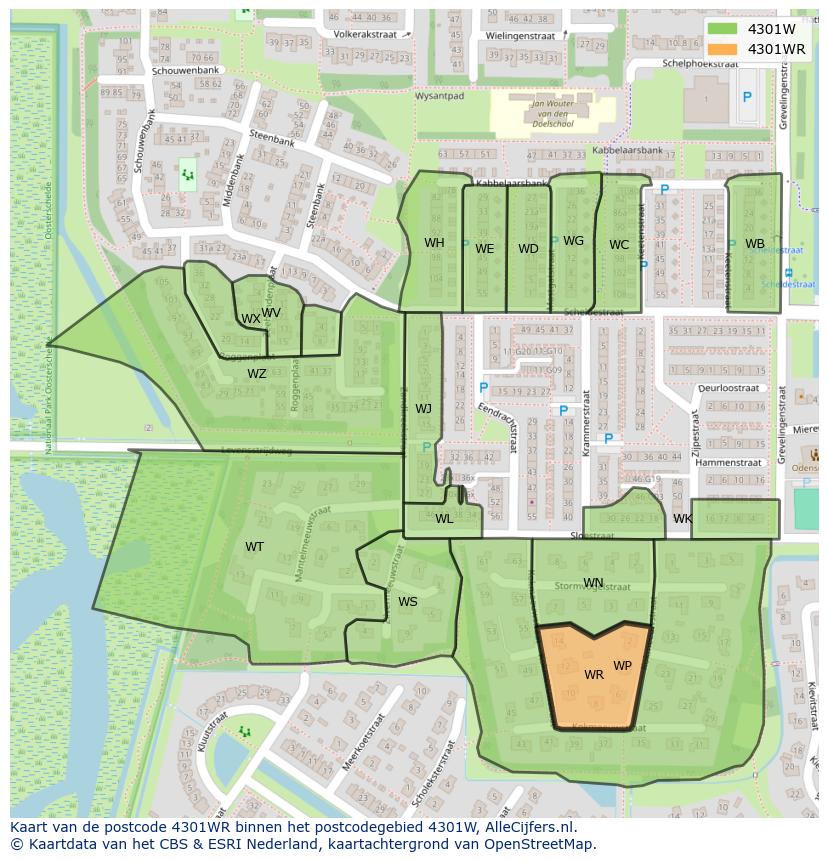 Afbeelding van het postcodegebied 4301 WR op de kaart.