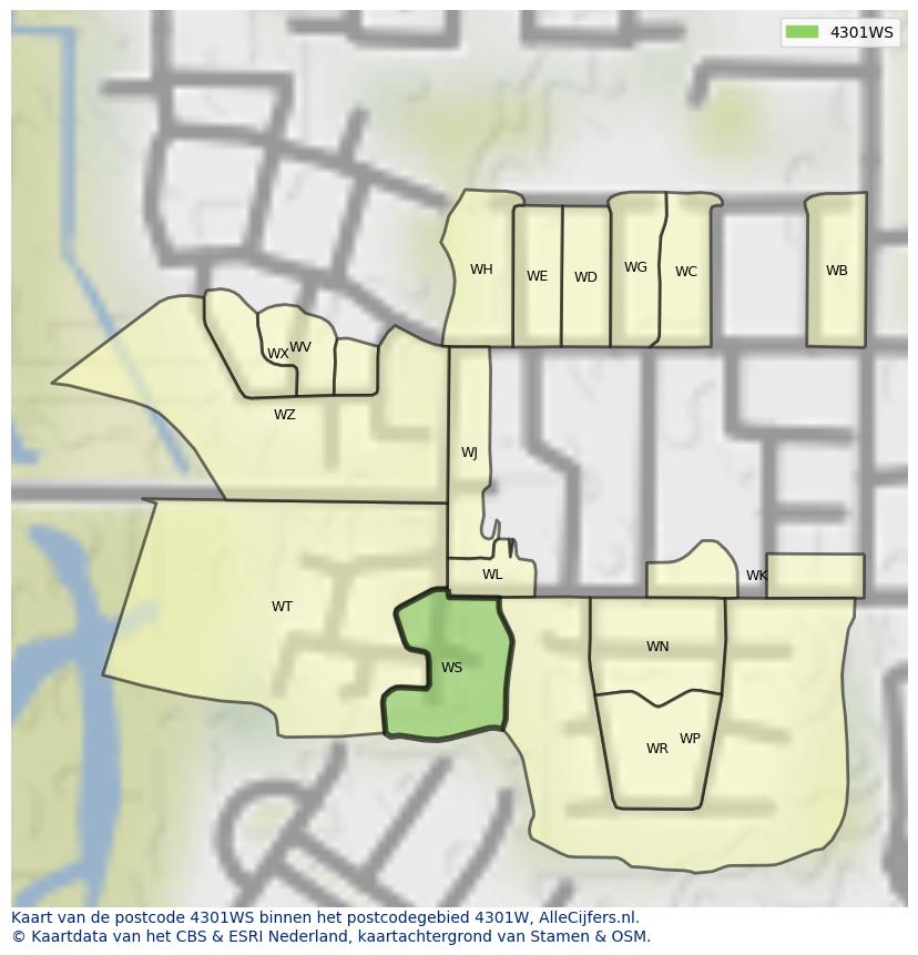 Afbeelding van het postcodegebied 4301 WS op de kaart.