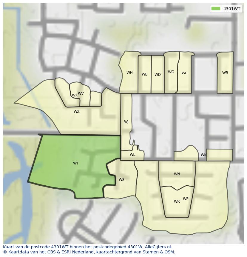 Afbeelding van het postcodegebied 4301 WT op de kaart.