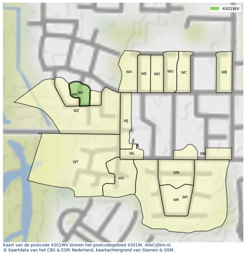 Afbeelding van het postcodegebied 4301 WV op de kaart.