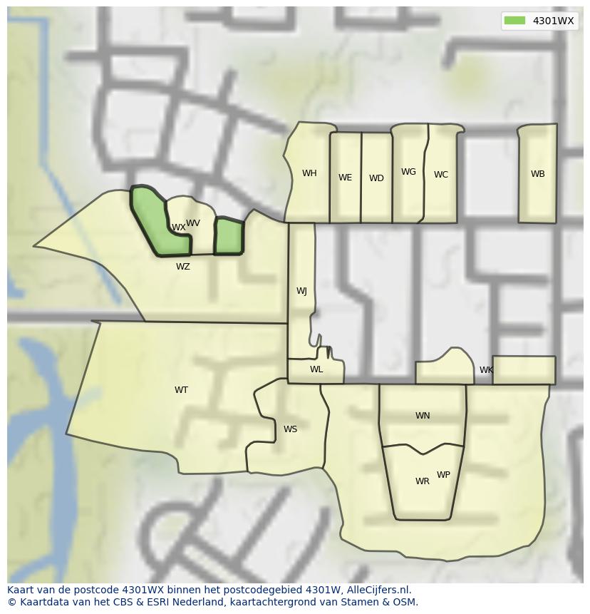Afbeelding van het postcodegebied 4301 WX op de kaart.