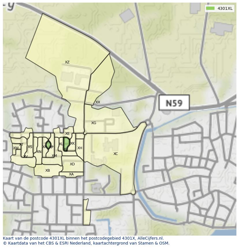 Afbeelding van het postcodegebied 4301 XL op de kaart.