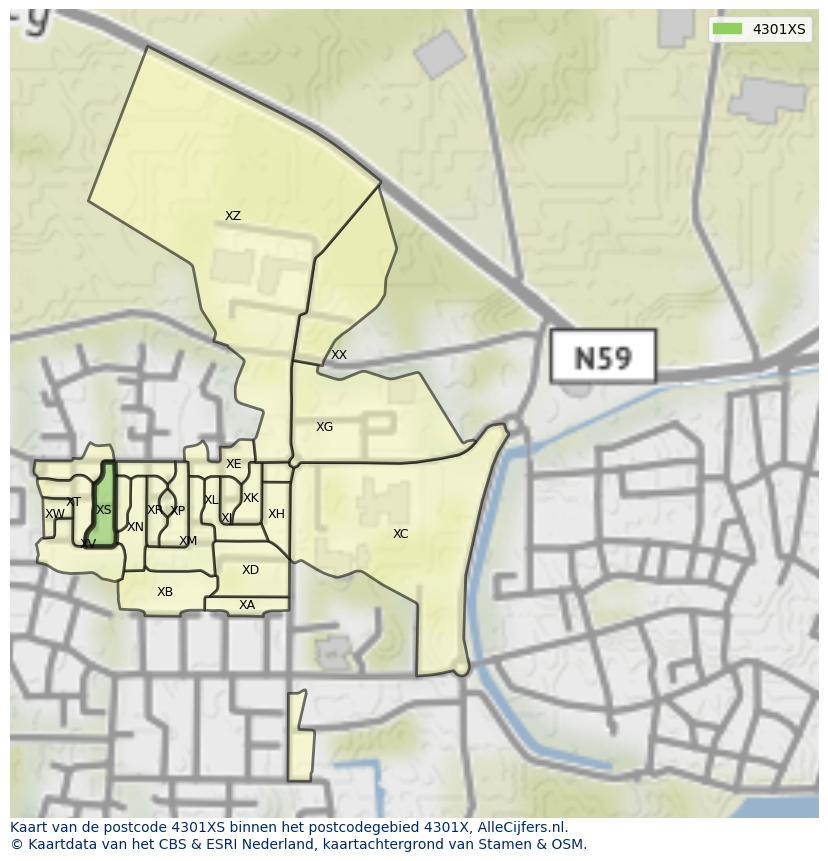 Afbeelding van het postcodegebied 4301 XS op de kaart.