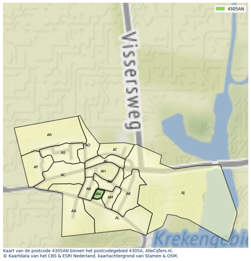 Afbeelding van het postcodegebied 4305 AN op de kaart.