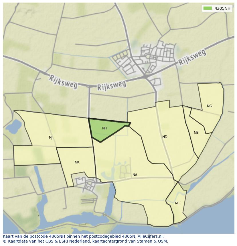 Afbeelding van het postcodegebied 4305 NH op de kaart.