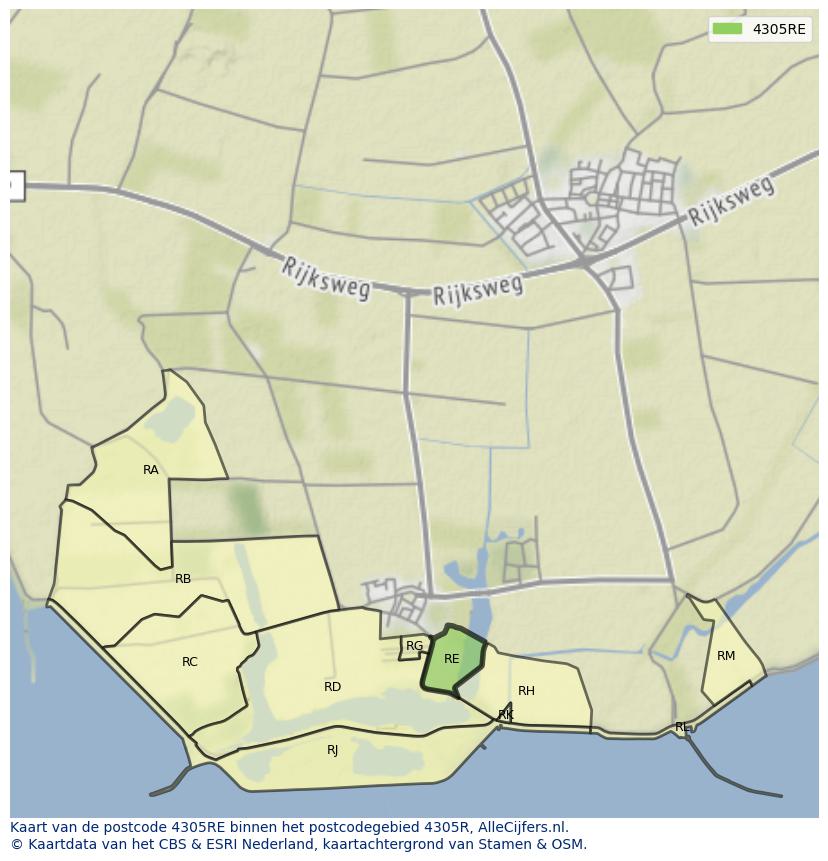 Afbeelding van het postcodegebied 4305 RE op de kaart.