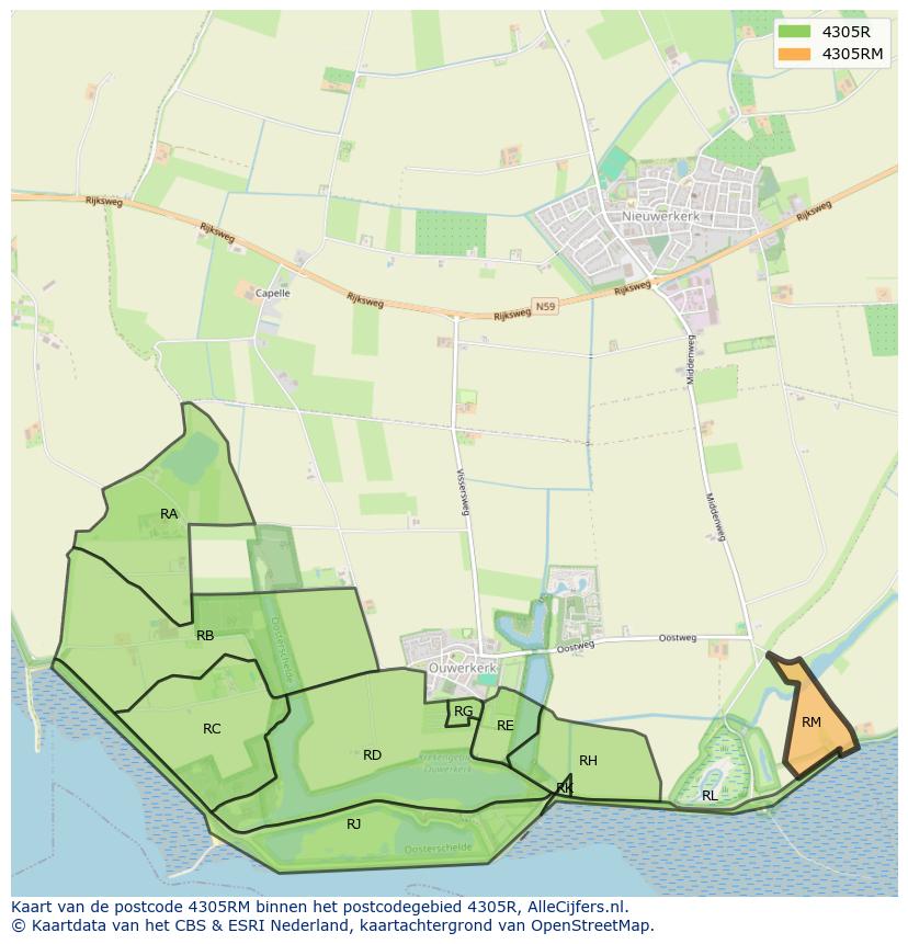 Afbeelding van het postcodegebied 4305 RM op de kaart.